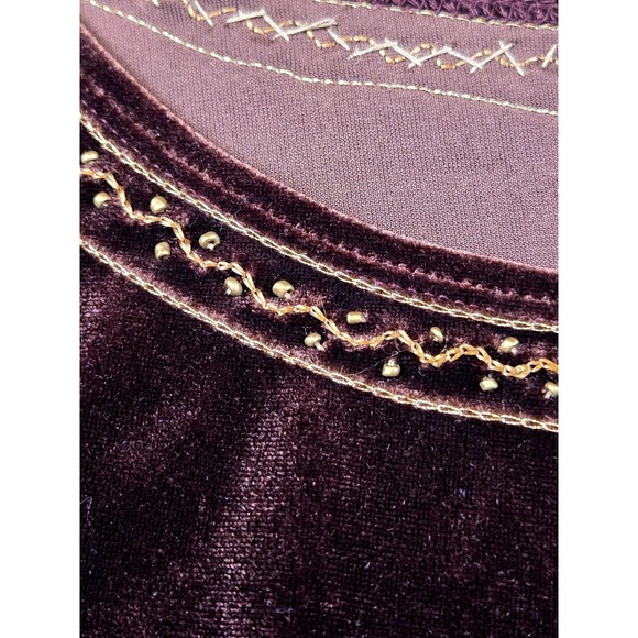 VTG‎ Y2K Bandolino Dress Women's 12 Brown Velvet Paisley Beaded Gypsy Whimsigoth - Picture 4 of 13